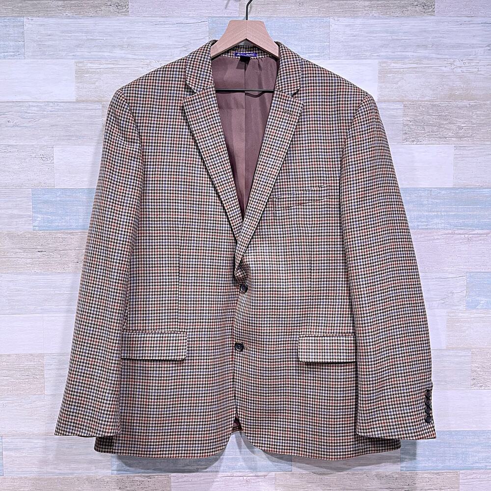 Saville Row London Wool Tweed Sport Coat Brown Houndstooth Check Mens 46R - Picture 2 of 8